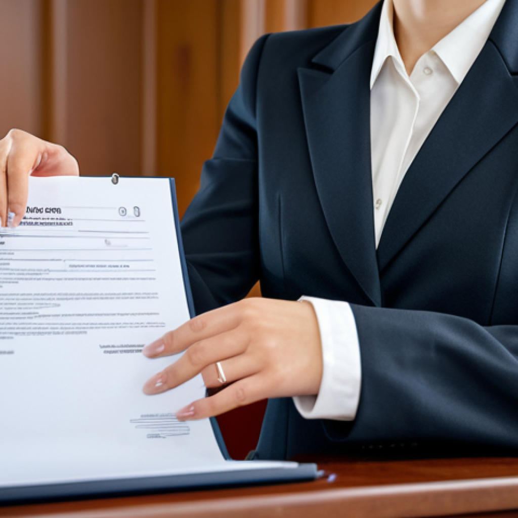 ** A professional female lawyer, fully clothed in a modest business suit, confidently presenting a case in a modern courtroom. Appropriate attire, safe for work, perfect anatomy, natural pose, well-formed hands, proper finger count, professional setting, legal documents visible, family-friendly.
**