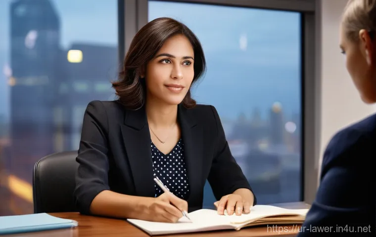 변호사 실무에서 고객 관리 팁 - Empathetic Counsel: The Listening Lawyer**
* **Prompt:** A diverse female lawyer, in professional...